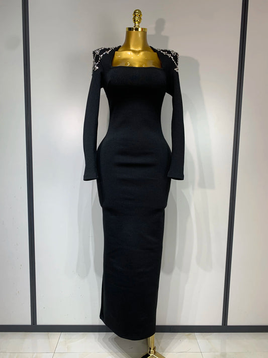 Sexy Diamond Tight Long Sleeve Square Neck Bandage Wedding Evening Formal Dress Gowns