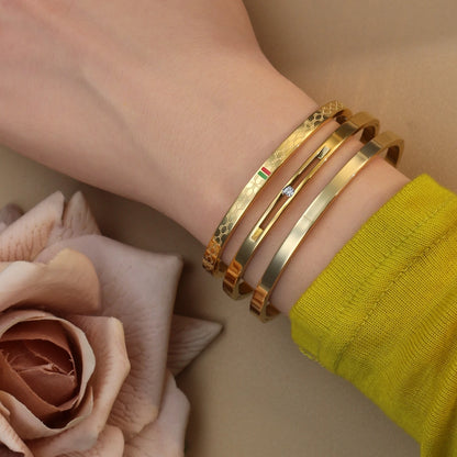 18K Gold Plated Stainless Steel Polished Zircon 50MM Bangles Bracelet