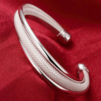925 Sterling Silver Charms Open Women Fashion Adjustment Cuff Wedding Bangles Bracelet