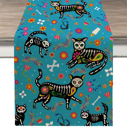 13x72 Inch Day of the Dead Mexican Carnival Skeleton Table Runner Style Decor