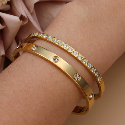 Fashion Stainless Steel Crystal Gold Color Women Bracelet Bangle Party Gift