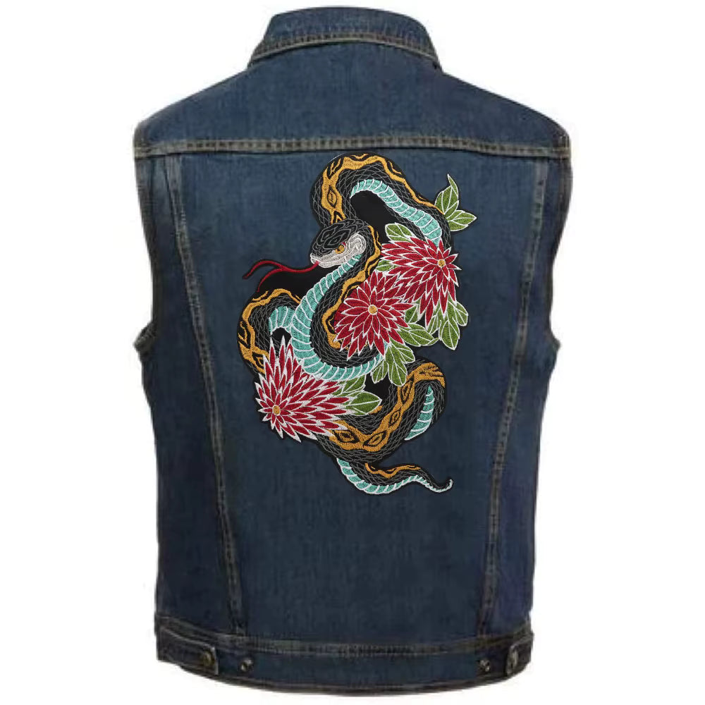 Colorful Python Embroidered Motorcycle Patch Appliques Iron on Patches Badge Clothes Sewing