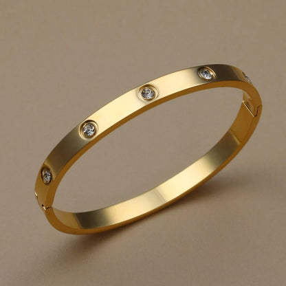 Stainless Steel Bangle Four-leaf Clover Crystal Design Stacking Bracelet Bangle