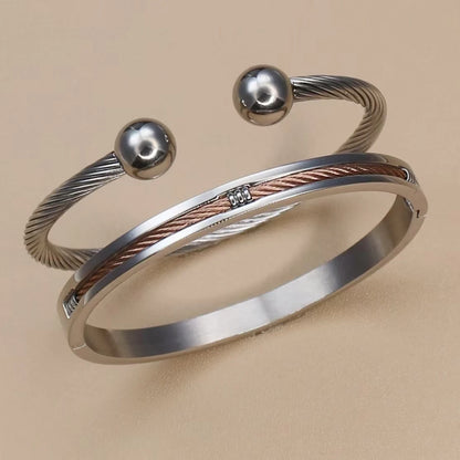 Stainless Steel Ball Open Cuff Bangle Wire Rope Bracelet Wrist Ornament Jewelry Gift