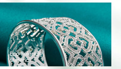 925 Sterling Silver Big 28mm Heart Wedding Engagement Fashion Charm Party Bangle Bracelet