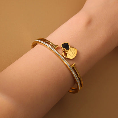 Women Fashion Double Peach Heart Love Stainless Steel Gold Color Bracelet Bangle Gifts