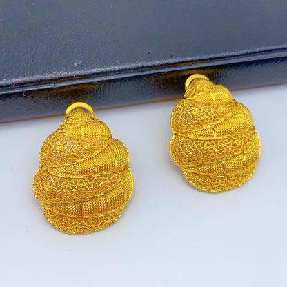 Dubai 24k Gold Color Women Ethiopian Indian Bridal Wedding Twisted Necklace Earrings Sets