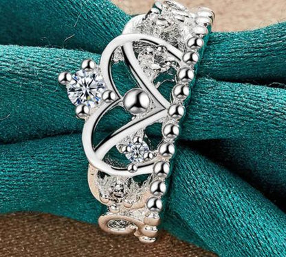 925 Sterling Silver Crown Zircon Woman Fashion Wedding Engagement Party Gift Charm Ring