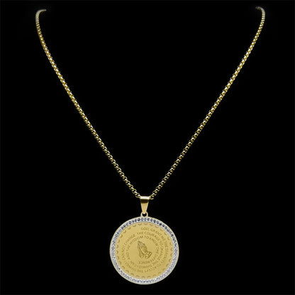 Women Men Stainless Steel Blessing Bible Lords English Serenity Prayer Hand Pendant Necklace