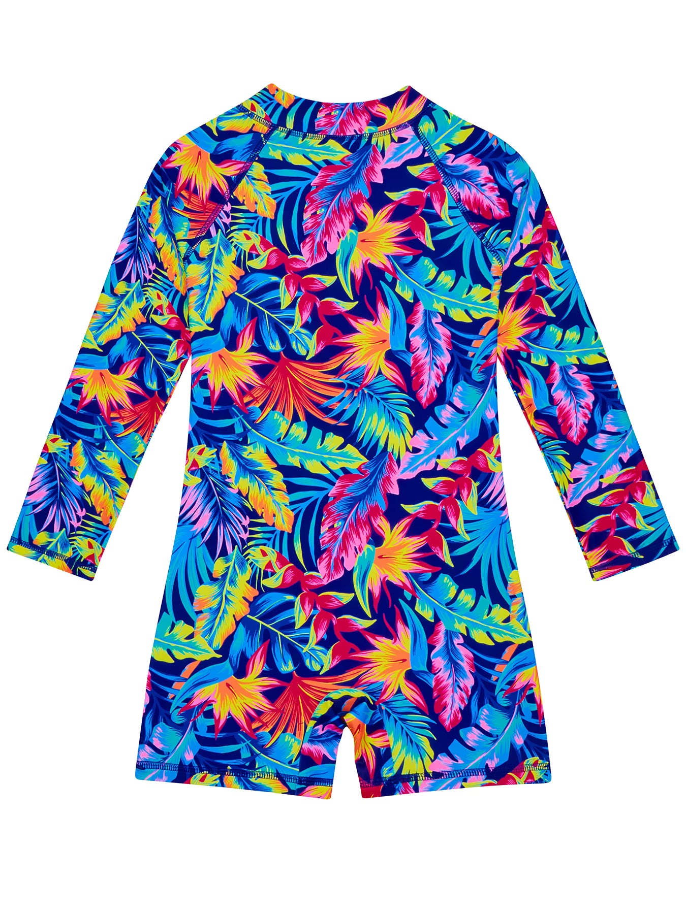 Girls Kids One-Piece Long Sleeve All-over Plant Print Beach Boyleg Shorts Swimming Suit Swimsuit