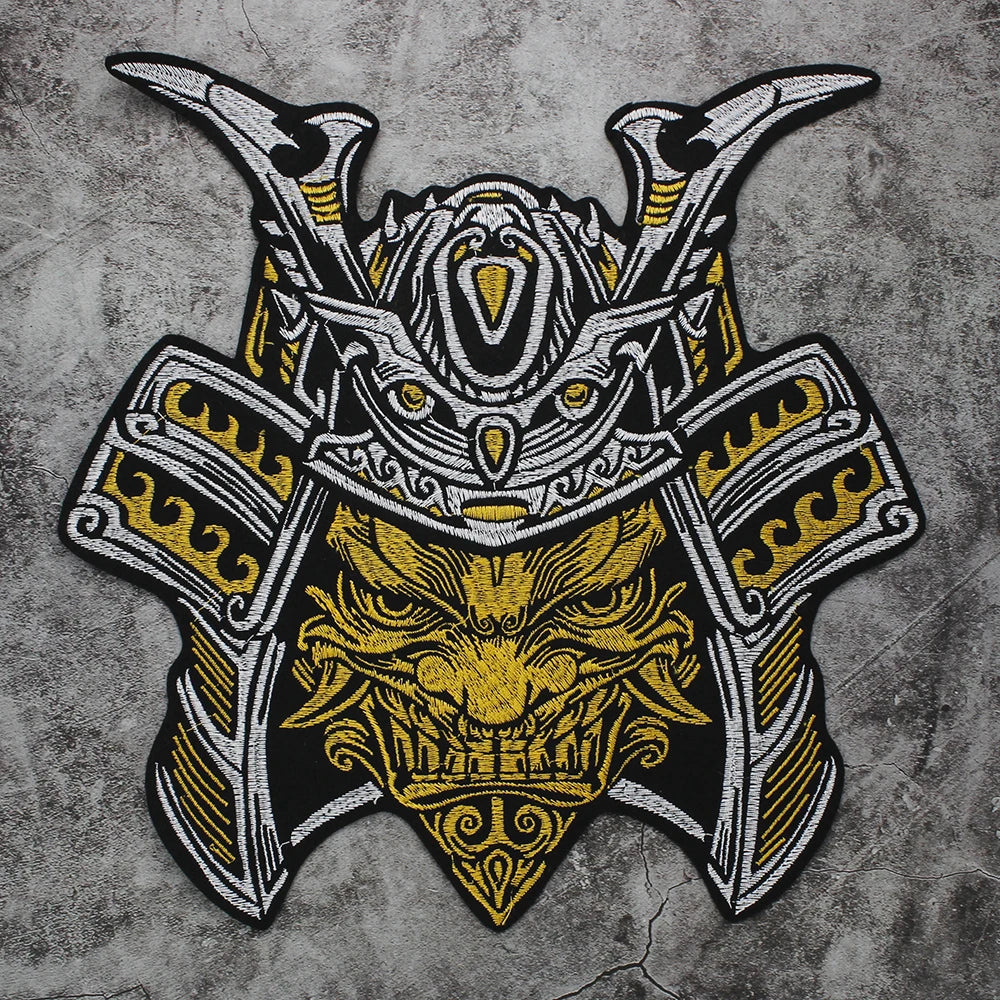 Japan Samurai Embroidery Double Sword Vikings Warrior Military Armband Tactical Emblem Patch Appliques Iron on Patches Badge Clothes Sewing