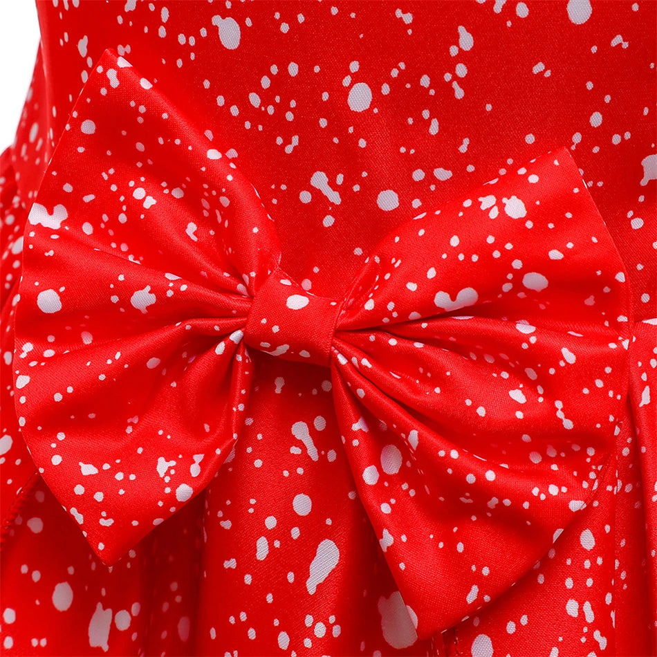 Kids Girls Princess Cartoon Santa Claus Snowflake Costume Xmas Party Print Dress