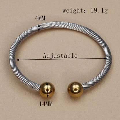 Stainless Steel Ball Open Cuff Bangle Wire Rope Bracelet Wrist Ornament Jewelry Gift