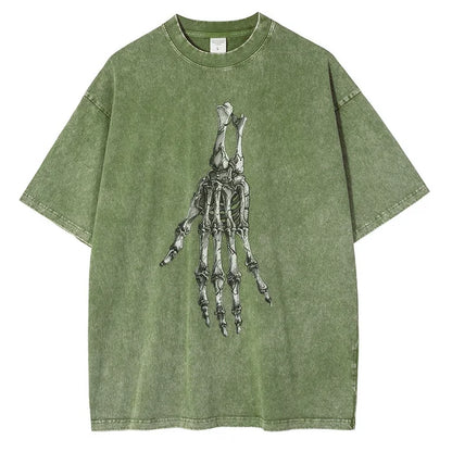 Men Skeleton Hands Graphic Cotton Distressed Washed Tees Shirts Tops