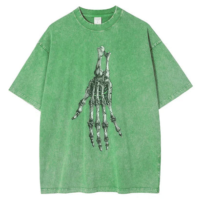 Men Skeleton Hands Graphic Cotton Distressed Washed Tees Shirts Tops