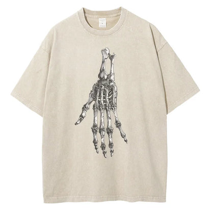 Men Skeleton Hands Graphic Cotton Distressed Washed Tees Shirts Tops