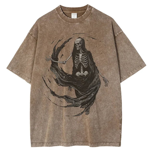 Men Fashion Skull Skeleton Graphic Printed Loose Tops Tees Shirts