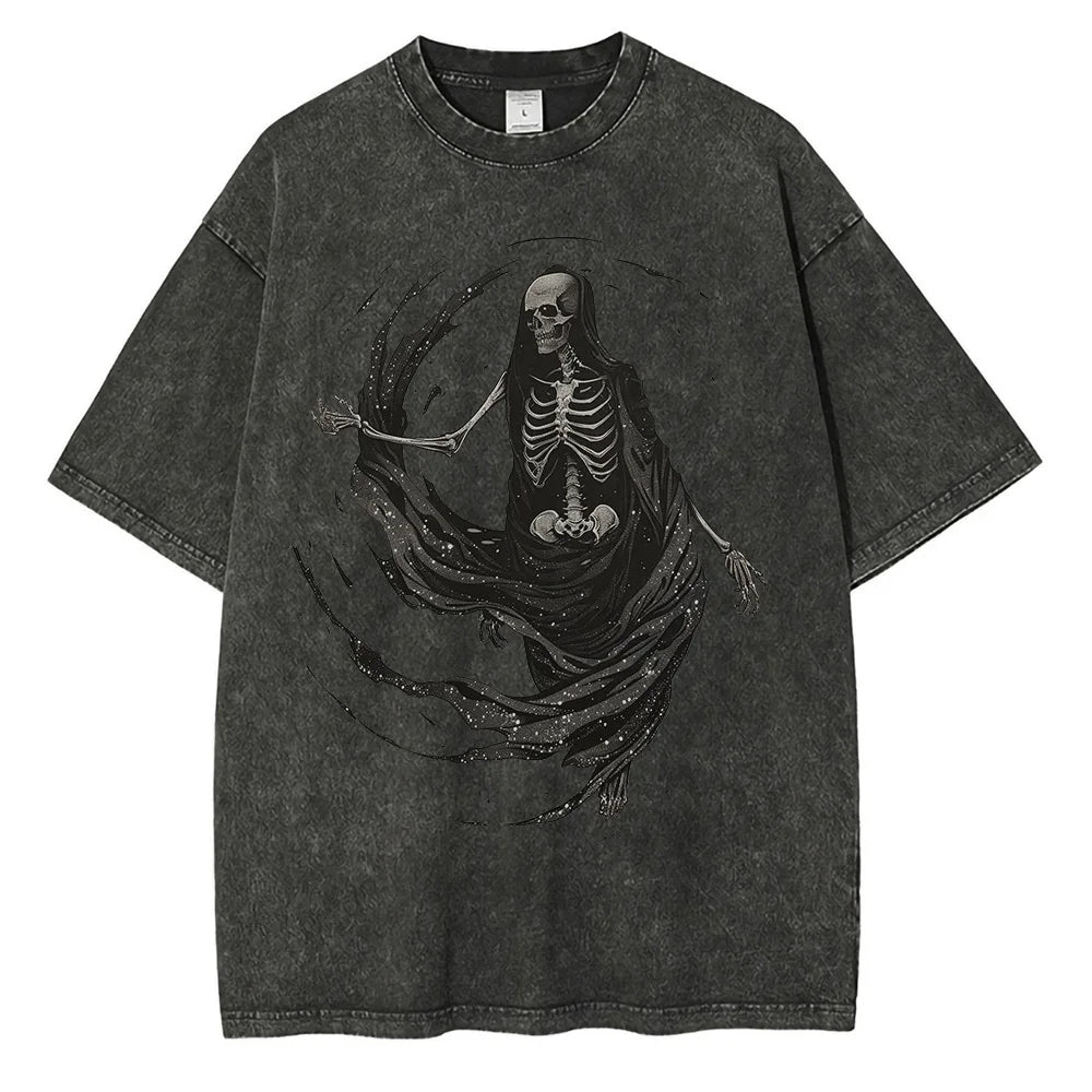 Men Fashion Skull Skeleton Graphic Printed Loose Tops Tees Shirts