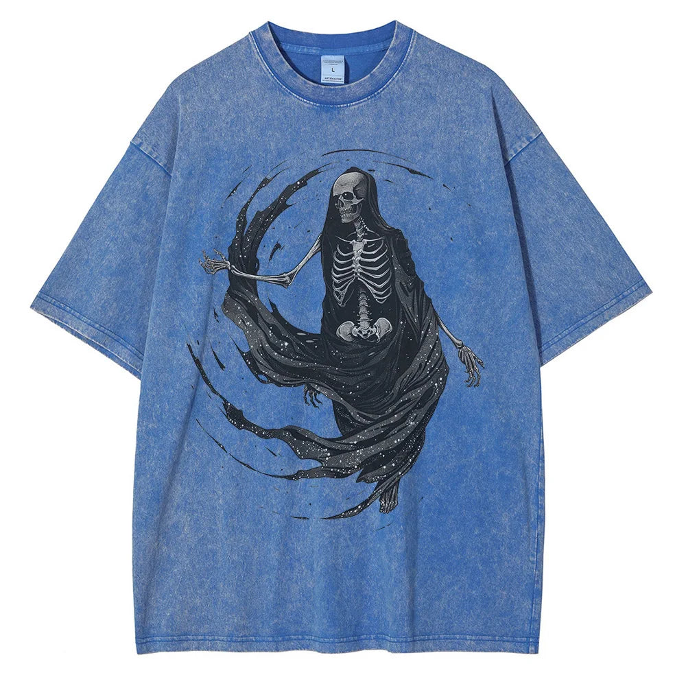 Men Fashion Skull Skeleton Graphic Printed Loose Tops Tees Shirts