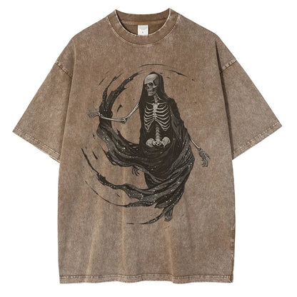 Men Fashion Skull Skeleton Graphic Printed Loose Tops Tees Shirts