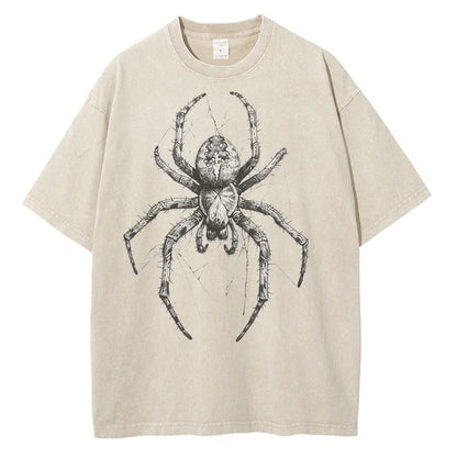 Men Fashion Spider Hand Drawn Distressed Cotton Short Sleeves Printed Loose Tops Shirt