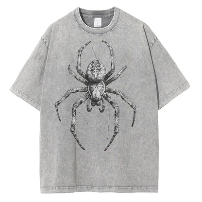 Men Fashion Spider Hand Drawn Distressed Cotton Short Sleeves Printed Loose Tops Shirt