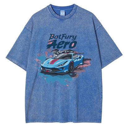 Men Sports Car Graphic Cotton Printed Loose Streetwear Tees Tops Shirts