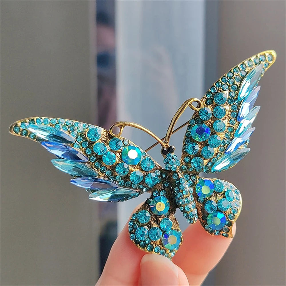 Crystal Big Butterfly Brooch Pins Charm Inlaid Full Rhinestone Brooches