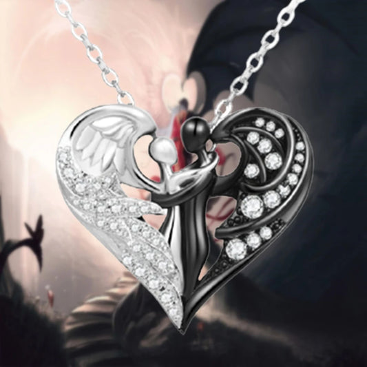 Women Fashion Exquisite Half Angel Half Demon Rhinestone Pendant Necklace