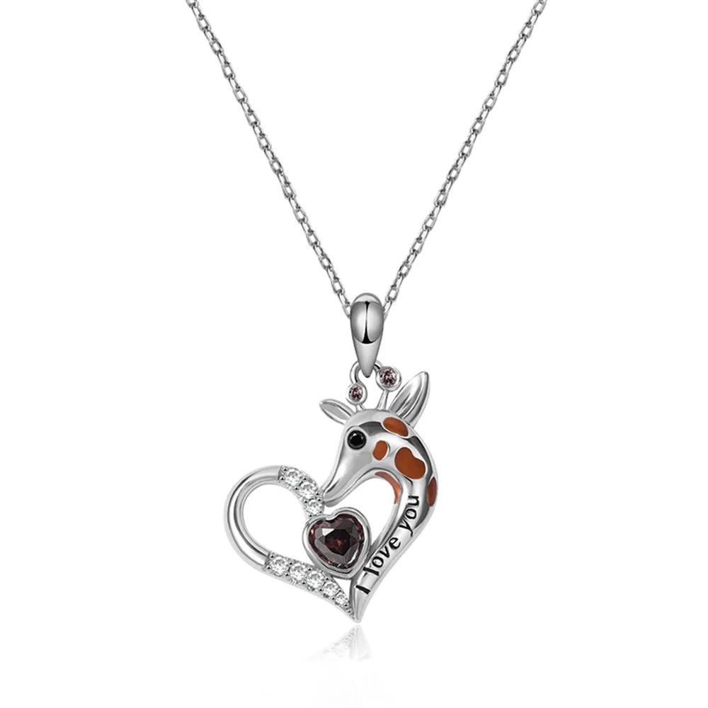 Women Fashion Giraffe Heart Shape Crystal Pendant Necklace Romantic Gifts