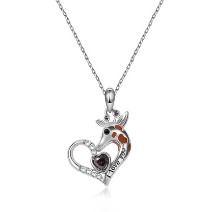 Women Fashion Giraffe Heart Shape Crystal Pendant Necklace Romantic Gifts