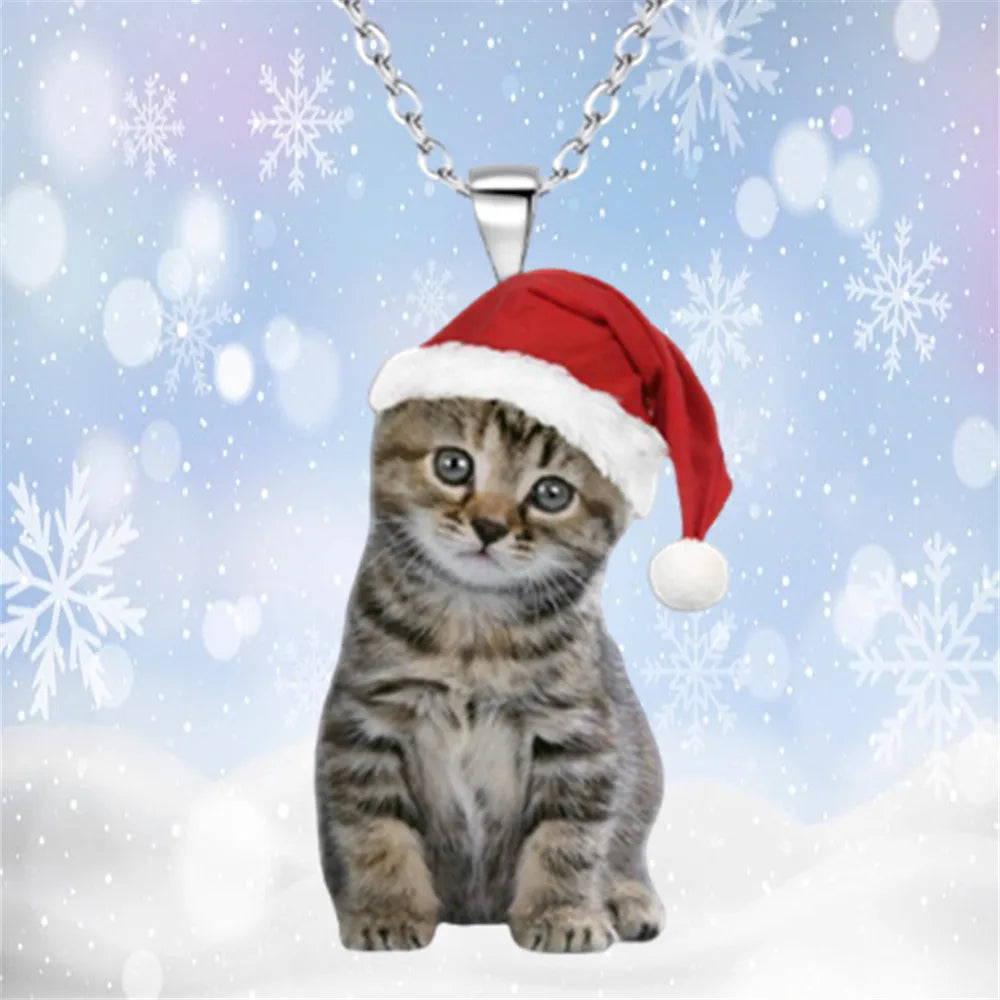 Cute Women Fashion Animal Red Hat Cat Pendant Necklace