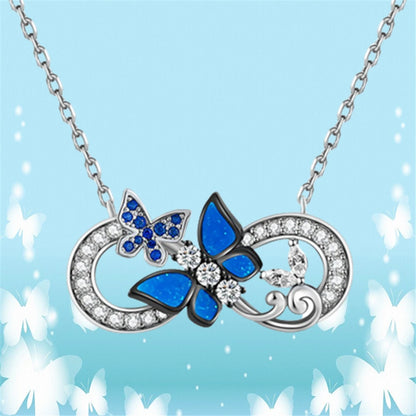 Women Fashion Infinity Ring Big Blue Butterfly Rhinestone Pendant Necklace