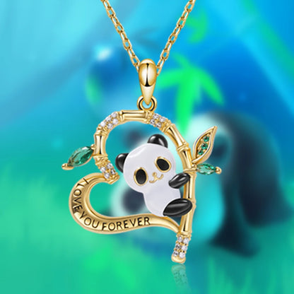 Women Cartoon Creative Design Heart Shaped Bamboo Panda Pendant Necklace