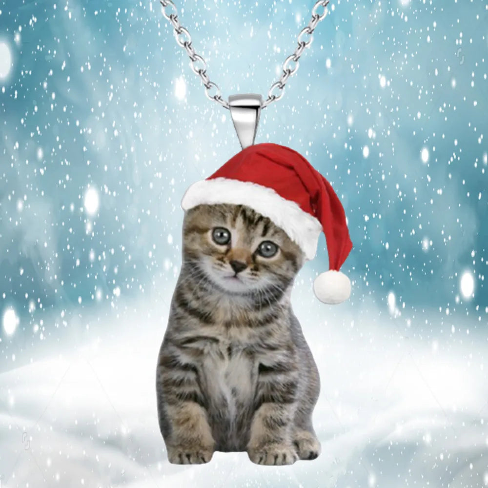 Cute Women Fashion Animal Red Hat Cat Pendant Necklace