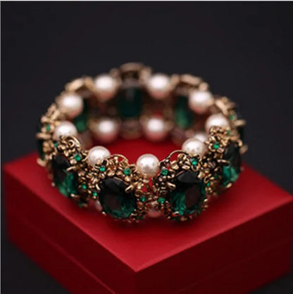 Women Ancient Inlaid Pearl Crystal Elasticity Fashion Bracelets