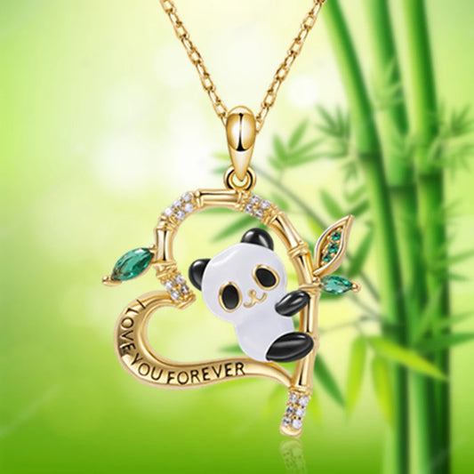 Women Cartoon Creative Design Heart Shaped Bamboo Panda Pendant Necklace