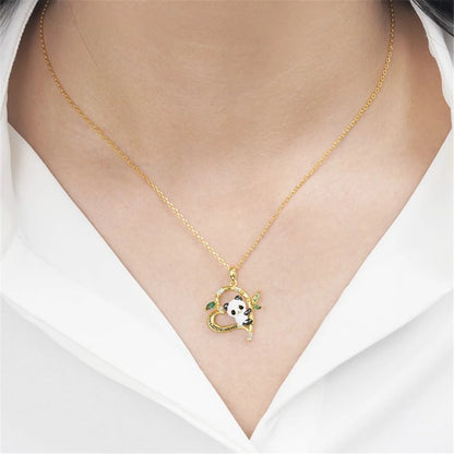 Women Cartoon Creative Design Heart Shaped Bamboo Panda Pendant Necklace