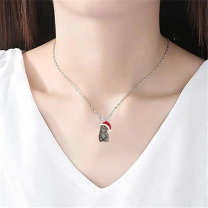 Cute Women Fashion Animal Red Hat Cat Pendant Necklace