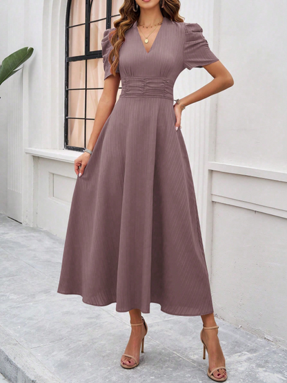 Women Elegant solid color waist Long Maxi Party Dress