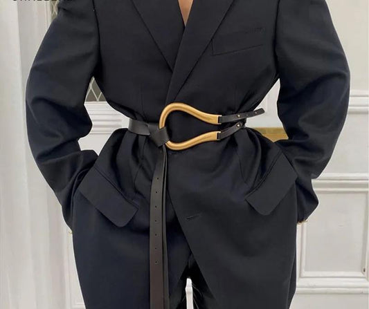 Women Wild Luxury Curved Metal Horseshoe Buckle Large U-Shaped Belts