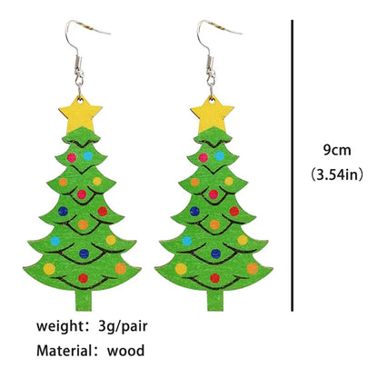 Women Wooden Santa Christmas Snowman Lanterns Tree Water Drops Earrings