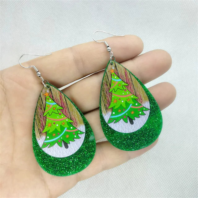 Women Christmas Tree Snowflake Waterdrop Dangle Statement Earring Xmas Gift