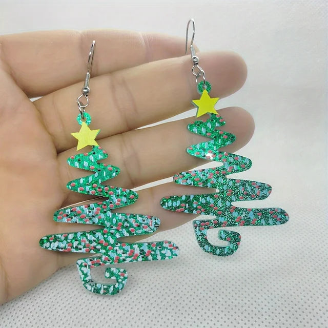 Women Christmas Tree Snowflake Waterdrop Dangle Statement Earring Xmas Gift