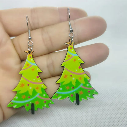 Women Christmas Tree Snowflake Waterdrop Dangle Statement Earring Xmas Gift