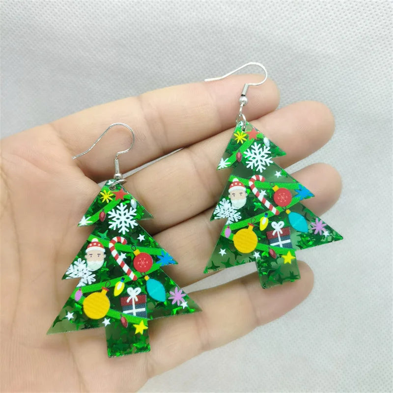 Women Christmas Tree Snowflake Waterdrop Dangle Statement Earring Xmas Gift