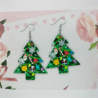 Women Christmas Tree Snowflake Waterdrop Dangle Statement Earring Xmas Gift