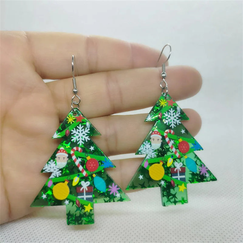 Women Christmas Tree Snowflake Waterdrop Dangle Statement Earring Xmas Gift