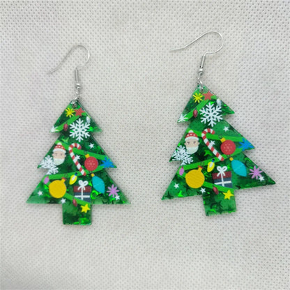 Women Christmas Tree Snowflake Waterdrop Dangle Statement Earring Xmas Gift