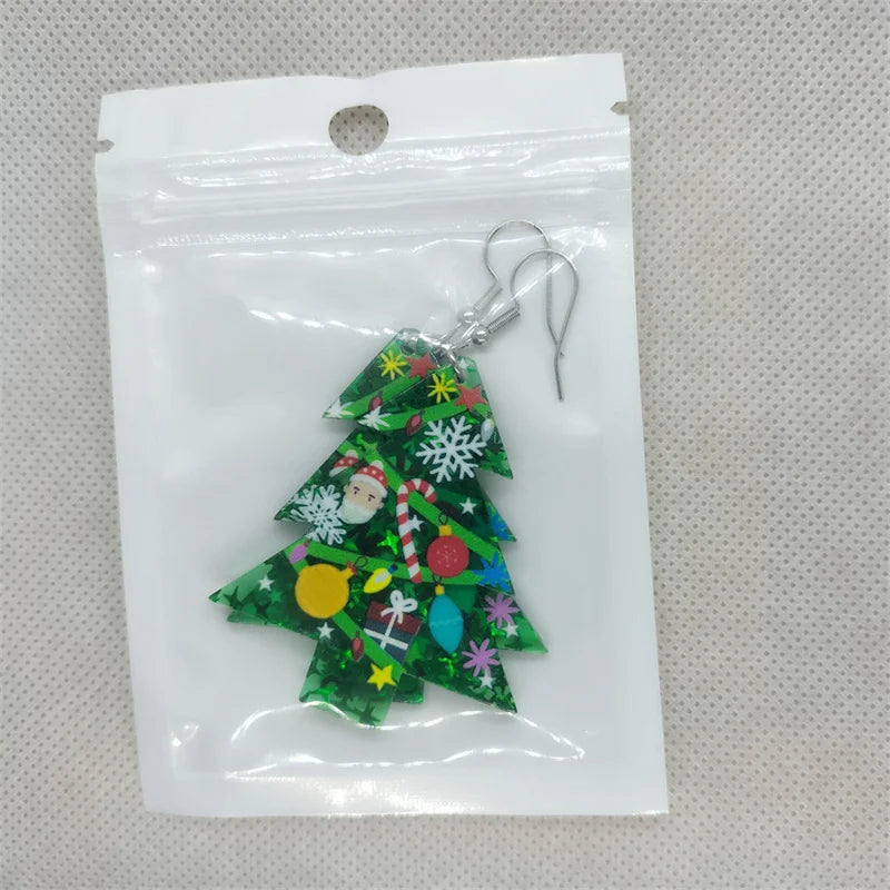 Women Christmas Tree Snowflake Waterdrop Dangle Statement Earring Xmas Gift